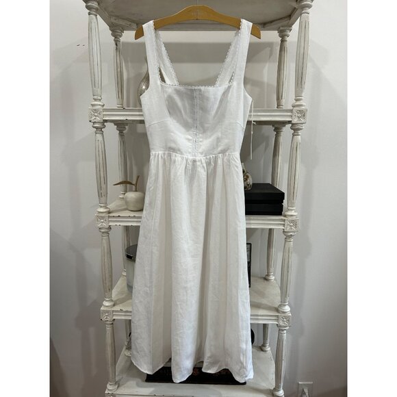 Reformation Tagliatelle Linen Dress In White Size 8 - Picture 9 of 10